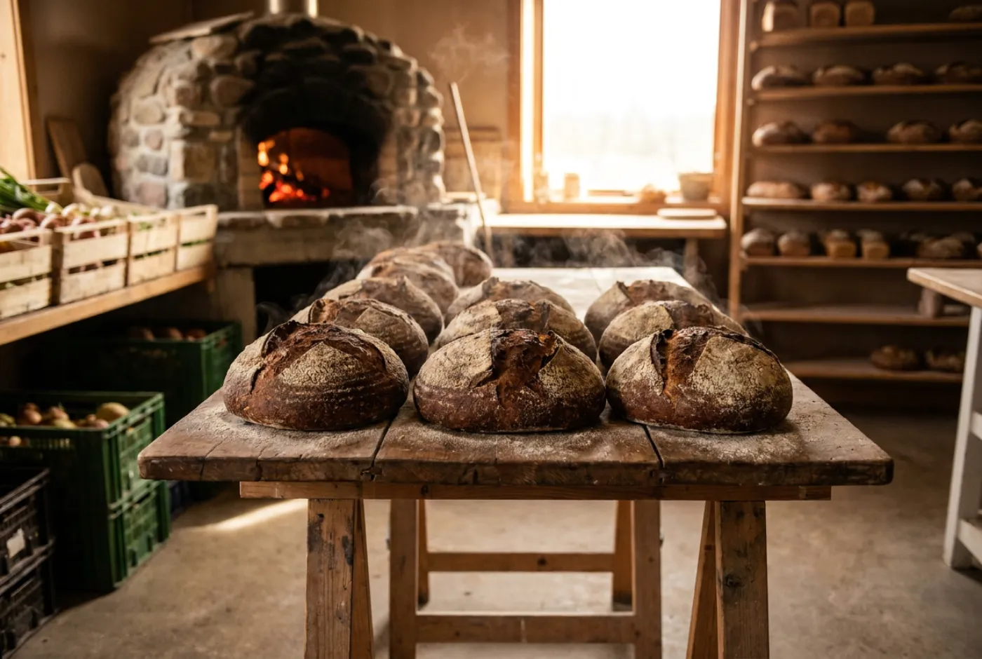 Frisch gebackenes Holzofenbrot aus dem Hofladen