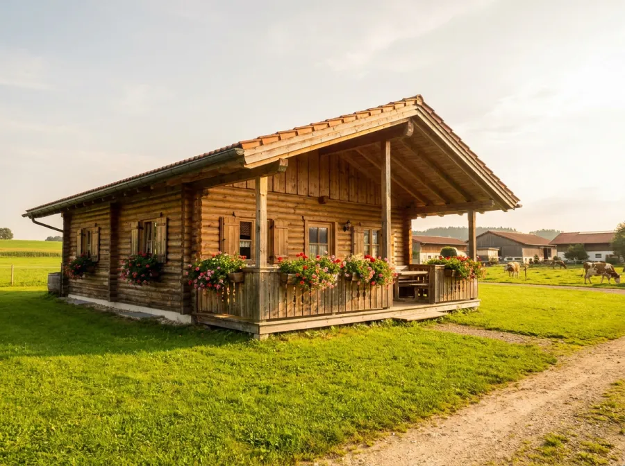 Holzblockhaus mit Terrasse auf dem Erlebnishof